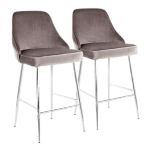 Marcel 25 in. Chrome Metal Counter Stool with Silver Velvet Uphostery (Set of 2)