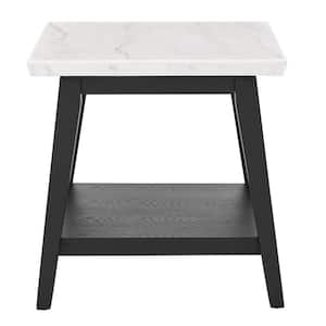 Vida 24 in. White Marble Top Black Wood Square End Table