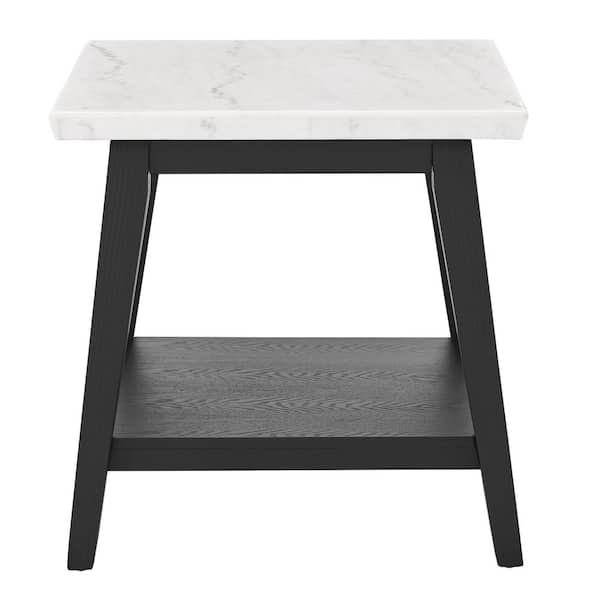 Steve Silver Vida 24 in. White Marble Top Black Wood Square End Table