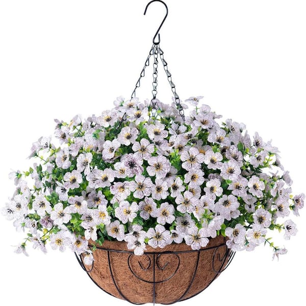 Unbranded Artificial Fake Hanging White Plants Flowers Basket L0CKSR7996