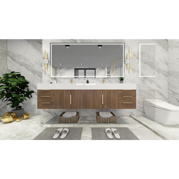 BV Better Vanity Bethany 84 in. W x 20 in. D x 22 in. H Double Sink Floating Bath Vanity in Rosewood with White Acrylic Top