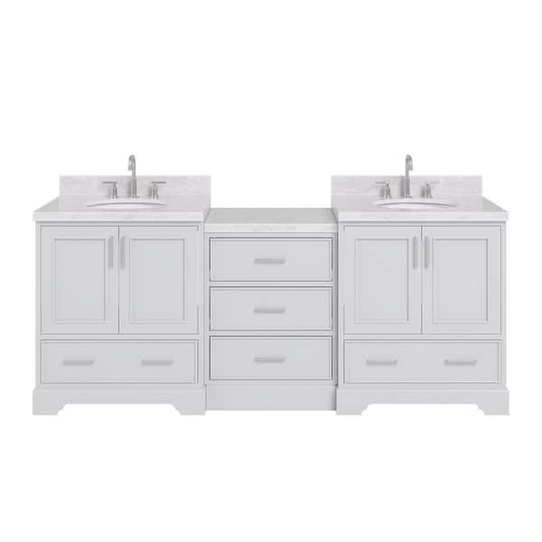 Stafford 85 in. W x 22 in. D x 36 in. H Double Sink Bath Vanity in Gray with Italian Carrara Marble Top
