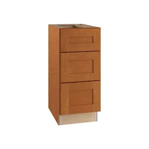 Hargrove Assembled 12x34.5x24 in. Plywood Shaker 3 Drawer Base Kitchen Cabinet Soft Close Drawers in Stained Cinnamon