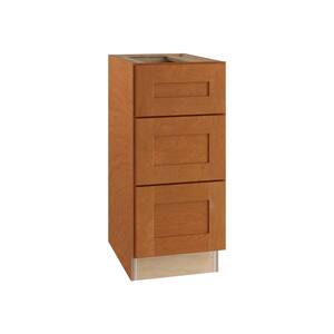 Hargrove Assembled 15x34.5x24 in. Plywood Shaker 3 Drawer Base Kitchen Cabinet Soft Close Drawers in Stained Cinnamon
