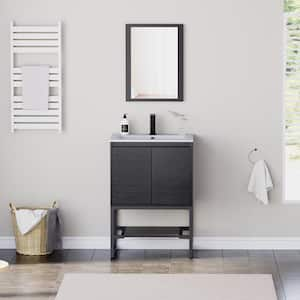 24 in. W x 18 in. D x 34 in. H Single Sink Freestanding Bath Vanity Cabinet in Black with White Ceramic Top with Outlet