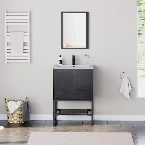 eclife 24 in. W x 18 in. D x 34 in. H Single Sink Freestanding Bath Vanity Cabinet in Black with White Ceramic Top