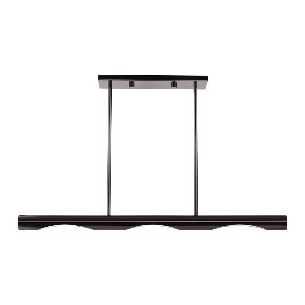 Acra Minimalist Black Chrome 3-Light Linear Chandelier