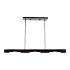 Acra 3-Light Black Chrome Linear Chandelier with Shiny White Accents