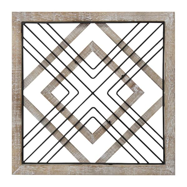 Wall decor Contemporary Geometric open Square wood with Metal Wall hanging 