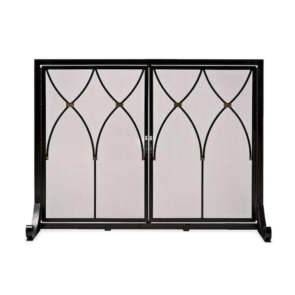 38 in. x 31 in. Winchester Black Metal 1-Panel Fireplace Screen with Doors