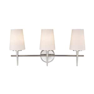 Horizon 24 in. 3-Light Brushed Nickel Bathroom Vanity Light Fixture with Frosted Glass Shades