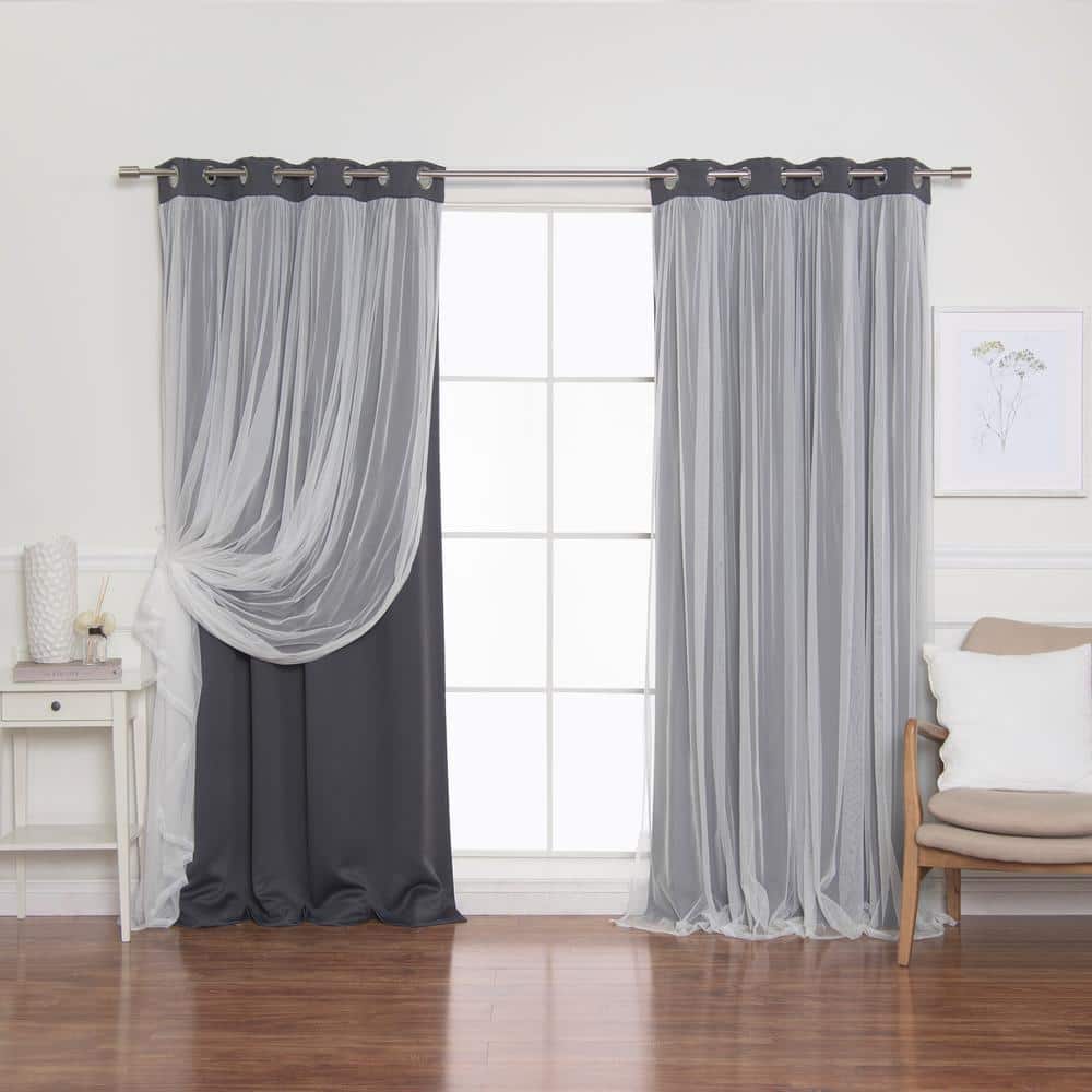 Best Home Fashion Dark Grey Tulle Lace Solid 52 in. W x 84 in. L