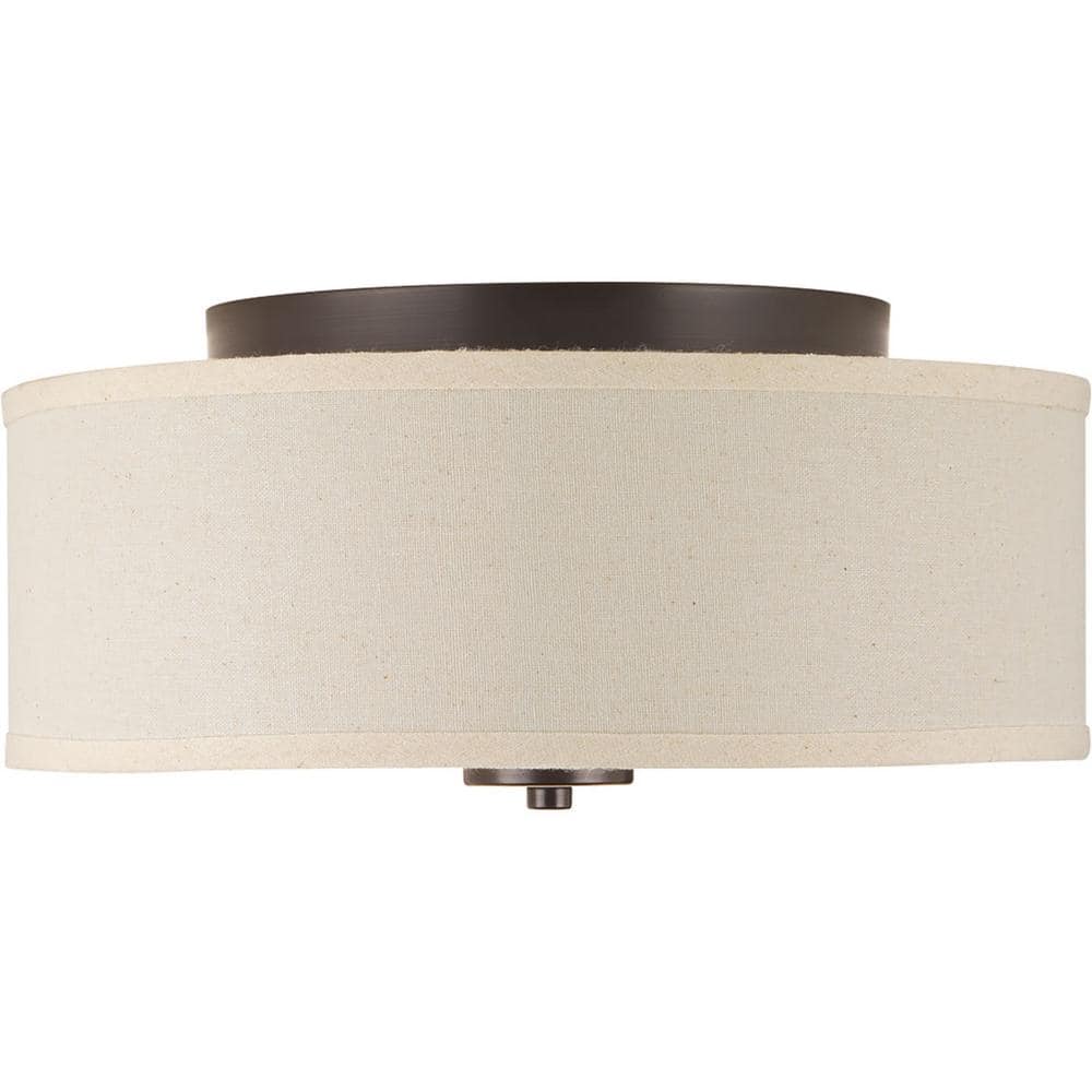 Antique Bronze 13" LED Flush Mount with Linen Shade and Etched Glass