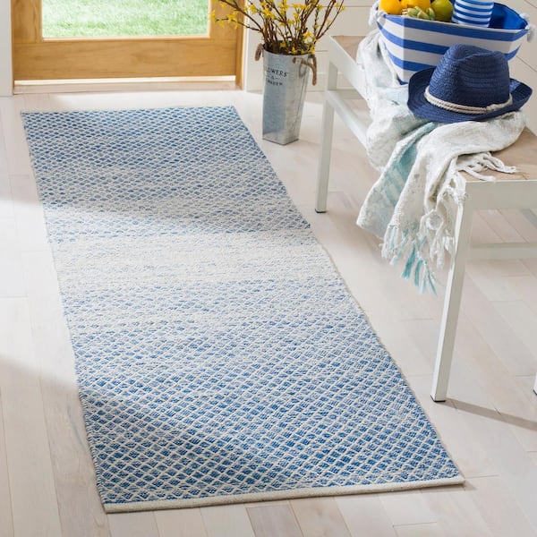 Montauk Blue/Ivory 2 ft. x 13 ft. Striped Distressed Geometric Runner Rug