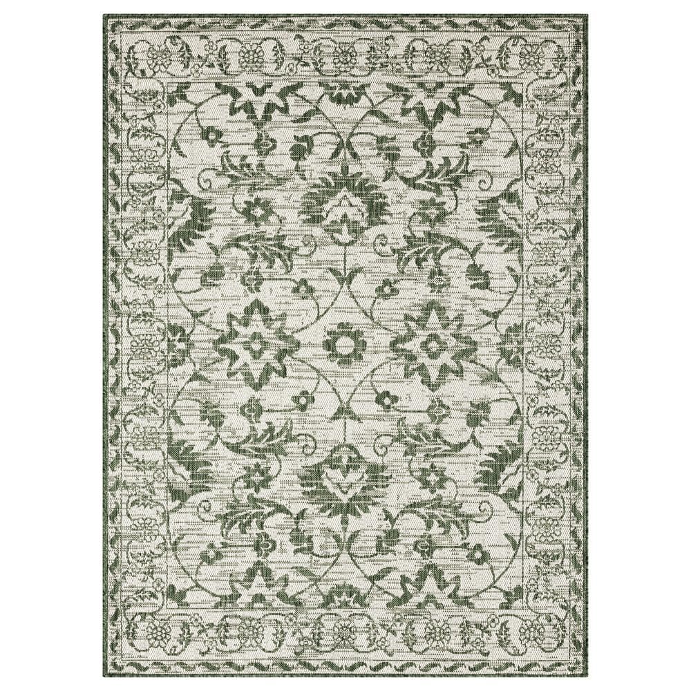 Nicole Miller Light Green and Ivory Floral Indoor/Outdoor Area Rug
