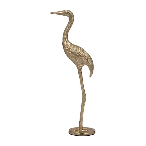 Gold 6 in. x 16 in. Metal Novelty Boho Standing Crane Figurine