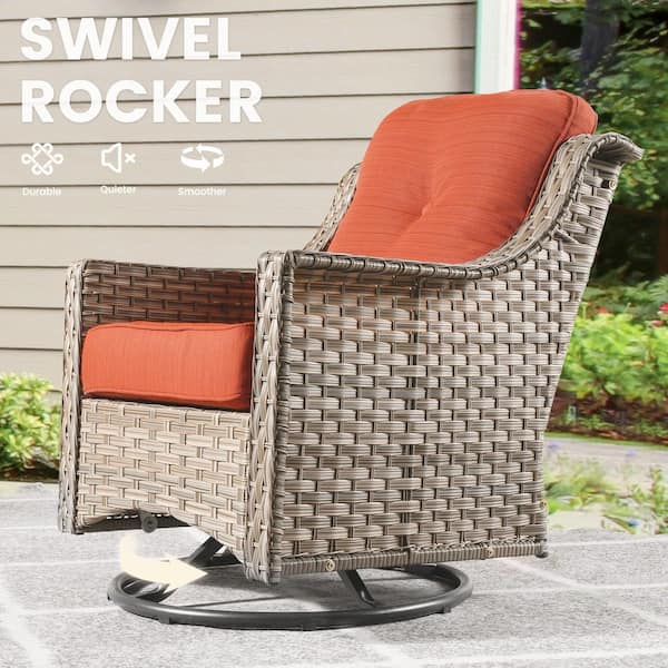 いすいす XIZZI Zephyr 6 Pieces Wicker Outdoor Rocking Chair Set with Orange