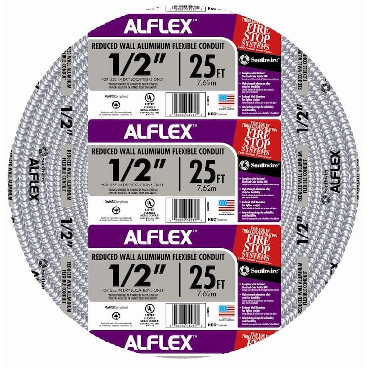 Southwire 1/2 in. x 25 ft. Alflex RWA Metallic Aluminum Flexible Conduit