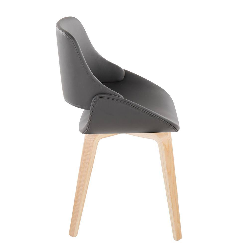 Set of 2 Grey Faux Leather and Natural Wood Side Chairs