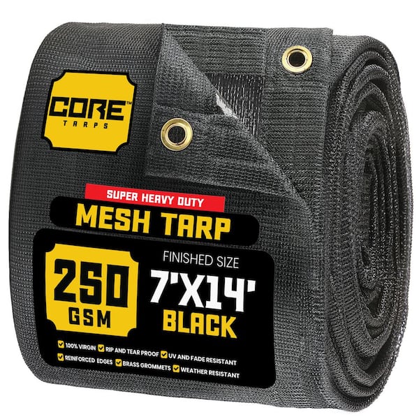 7 ft. X 14 ft. Black 250 GSM 7.5 OZ Heavy Duty Mesh Tarp, UV Resistant