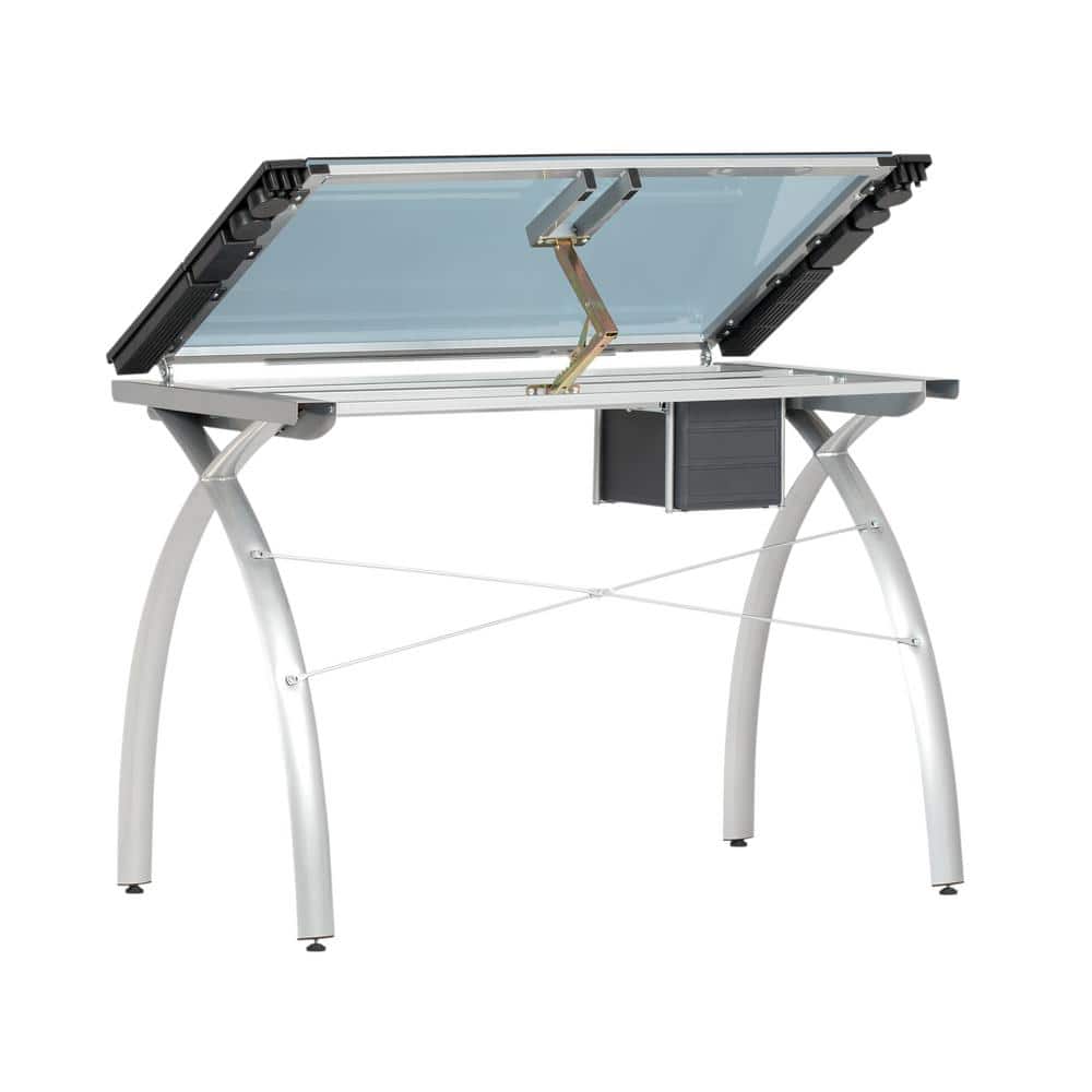 Vision 41'' Silver & Blue Glass Craft Station with Adjustable Stool