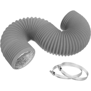 4 in. 8 ft. Aluminum Foil Dryer Vent Hose and Flexible Insulated Air DuctingVent Hose PVC with 2 Clamps for HVAC in Gray