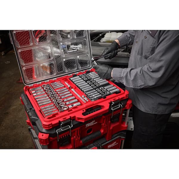 Milwaukee Packout Low-Profile Organizer - Red Stackable Tool Box, 19.7x9.7x2.5in