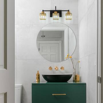 EDISLIVE Orillia 21 in. 3-Light Crystal Bathroom Vanity Light Black and Gold Bathroom Wall Light 81010000059558
