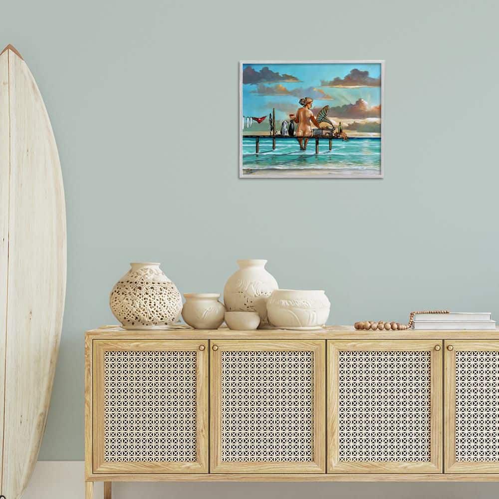 Woman and Cats Beach Sunset by Ronald West Gray Framed People Giclee Art Print 16 in. x 20 in. price history on PriceWatchPro