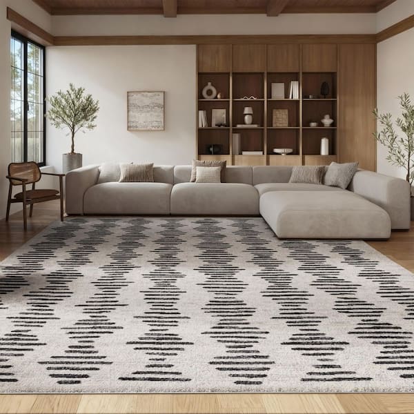 Tulum 3 ft. x 5 ft. Ivory/Black Chevron Striped Area Rug
