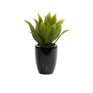 22 in. H Agave Artificial Plant with Realistic Leaves and Black Fiberglass Pot