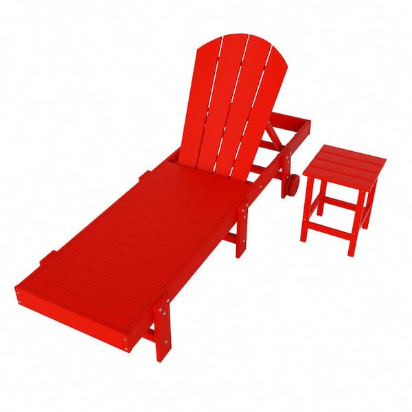 WESTIN OUTDOOR Laguna 2-Piece Fade Resistant HDPE Plastic Adjustable Outdoor Adirondack Chaise with Wheels and Side Table in Red