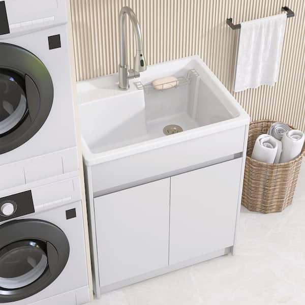 NTQ 30 in. Solid Surface Laundry/Utility Sink & Cabinet with Stainless Steel Faucet