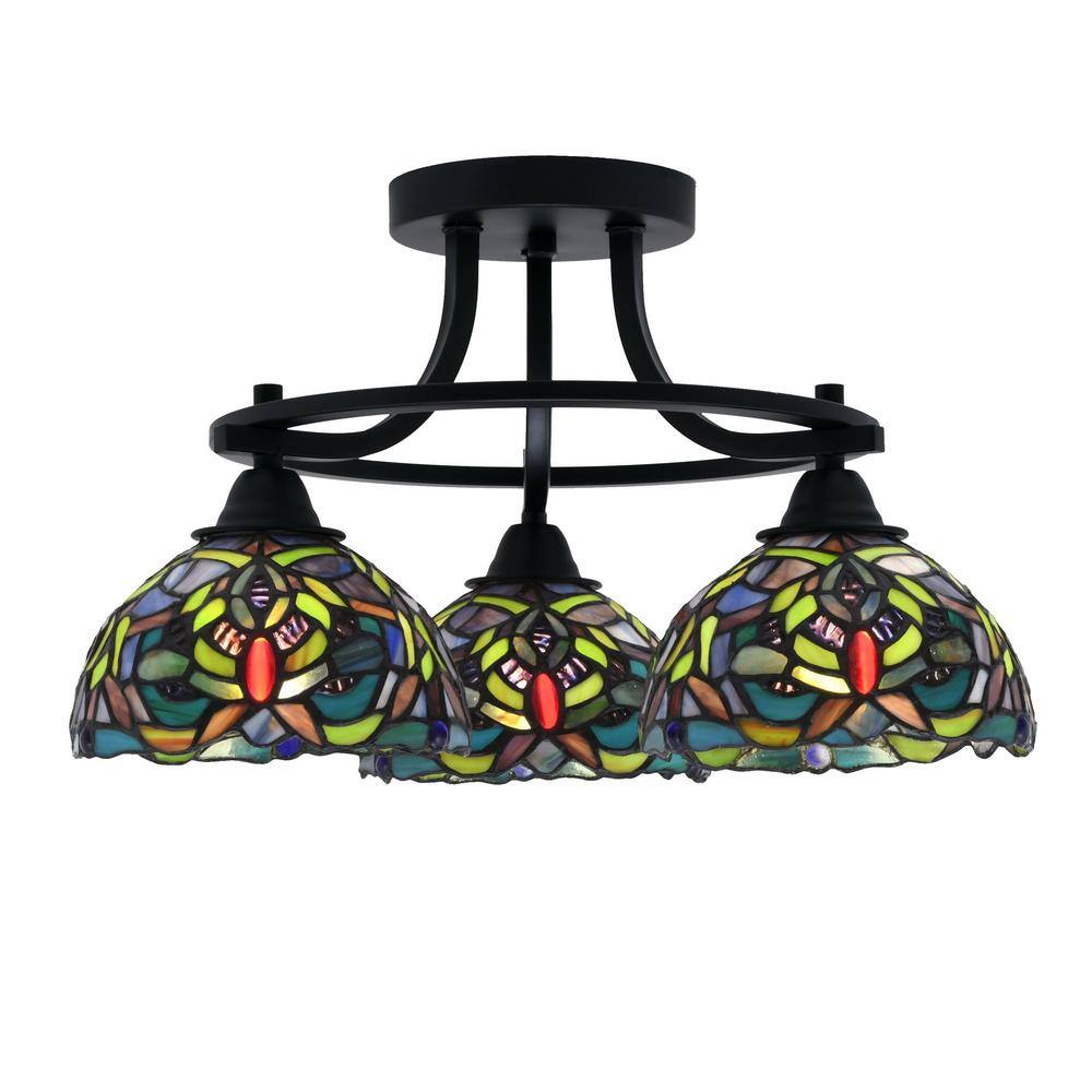 Madison 3-Light Semi-Flush Shown In Matte Black Finish With 17.5 in. Kaleid