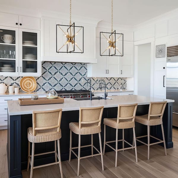 8-Light Black Modern Kitchen Island Chandelier, Sputnik Brass Hanging Pendant Light Caged Hanging Light