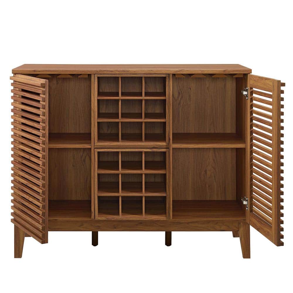 Mid-Century Walnut Grain Laminate Bar Cabinet with Wine Rack