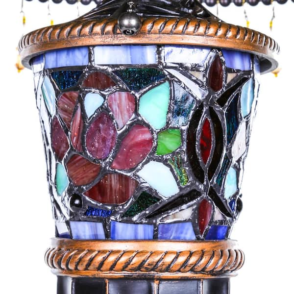 Parisian Shade And Lit Base 11688, Stained Glass Drum Lamp Shade