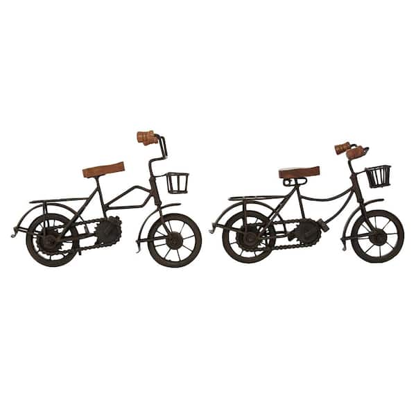 Litton Lane Black Metal Bike Sculpture with Wood Accents (Set of 2)