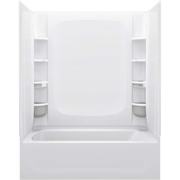 Store+ 60 in. x 32 in. Soaking Bathtub with Right Drain, Wall Set and 12-Piece Accessory Set in White