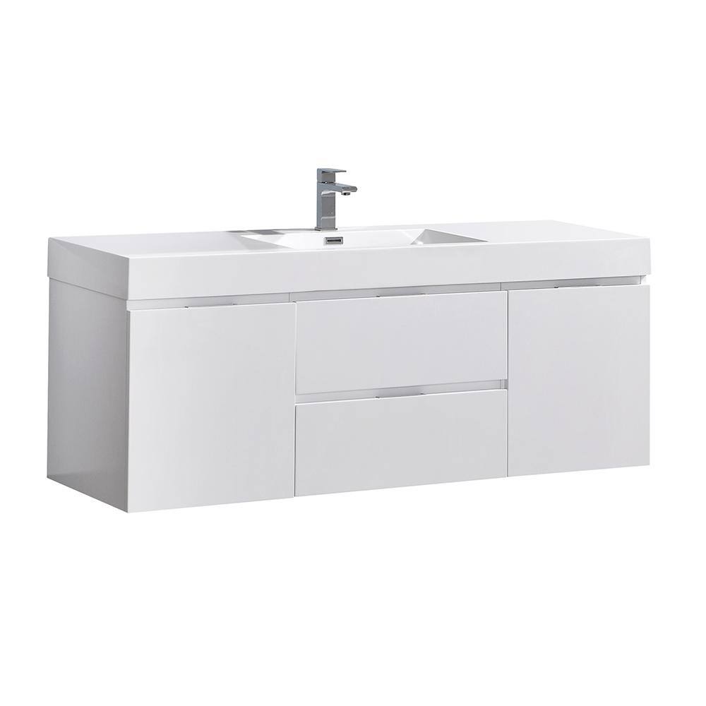Valencia 60" Glossy White Wall Mount Double Vanity