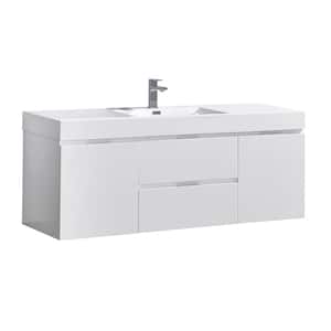 Valencia 60 in. W Wall Hung Bathroom Vanity in Glossy White with Acrylic Vanity Top in White