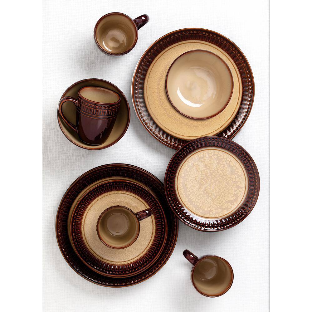 Rustic Brown and Caramel Ceramic 16-Piece Dinnerware Set