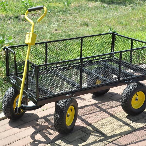 Boosicavelly 5 cu. ft. Metal Black Yellow Big Wagon Cart