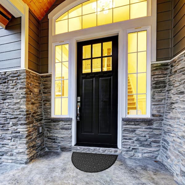 HomDkor Wilson Black 18 in. x 30 in. Polyester Recycled Rubber Half Round  Outdoor Front Door Mat 1472795 - The Home Depot