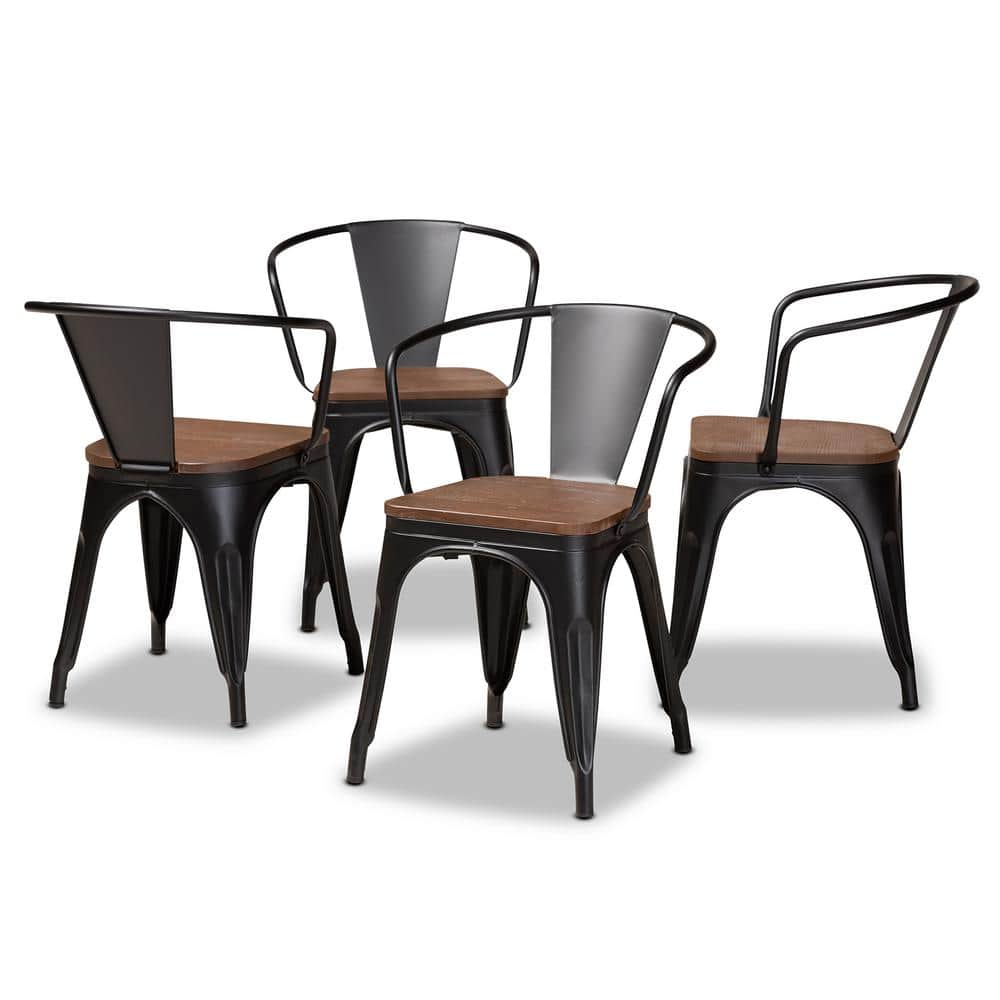 Baxton Studio Ryland Black and Walnut Brown Wood Seat Dining Chair (Set of  4) 193-12049-HD The Home Depot