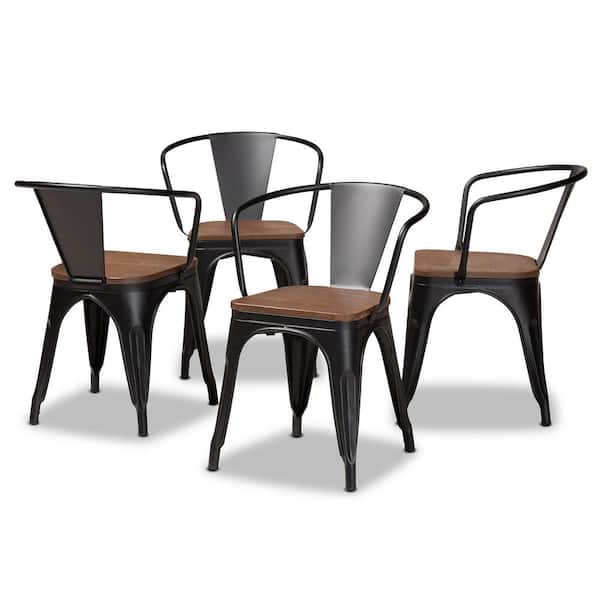 Baxton Studio Ryland Black and Walnut Brown Wood Seat Dining Chair (Set of 4)