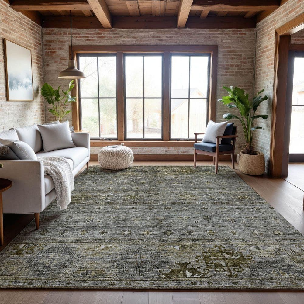 Mayfield Premium Machine Washable Abstract AMF1220 Pewter 5 ft. x 7 ft. 6 in. Area Rug price history on PriceWatchPro