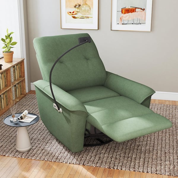 Elvira Modern Dark Green Velvet Power Swivel Rocker Recliner Chair with USB Ports and Adjustable Phone Holder