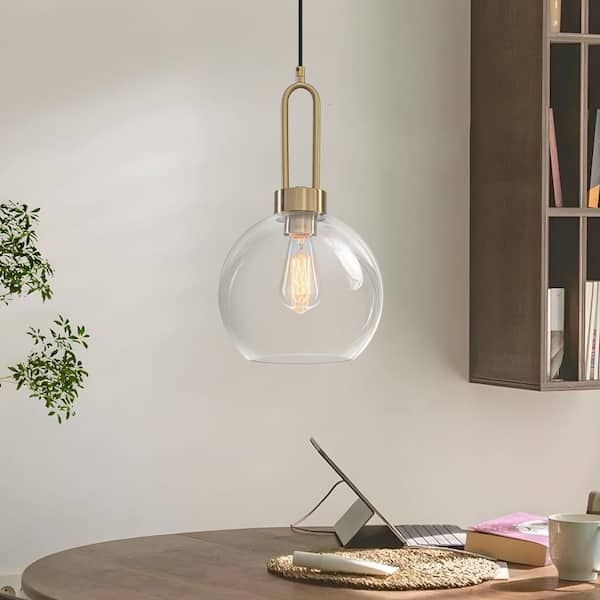 1-Light Gold Modern Industrial Clear Glass Globe Hanging Pendant Light