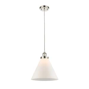 Cone 100-Watt 1-Light Polished Nickel Shaded Mini Pendant Light with Frosted Glass Shade